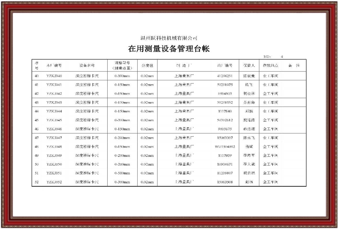 在用測量設(shè)備管理臺(tái)賬4