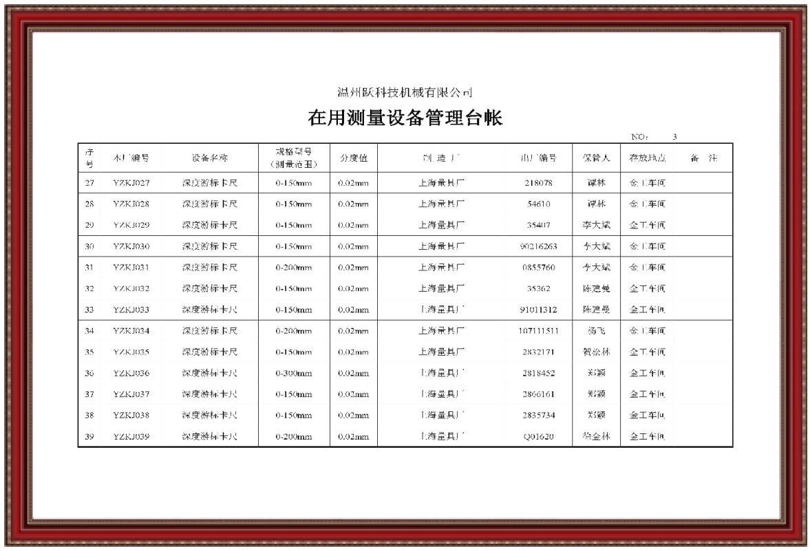 在用測量設(shè)備管理臺(tái)賬3